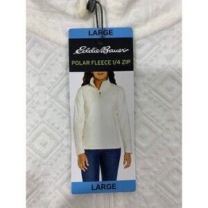 NWT EDDIE BAUER White Polar Fleece 1/4 Zip Long Sleeve Sweater Large $70 MSRP